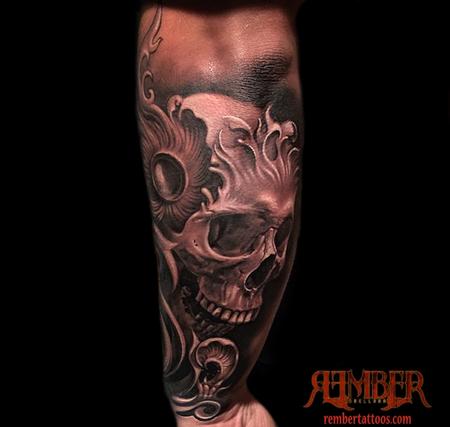 Tattoos - Black and Grey Realistic Skull - 104060